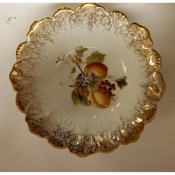 Berry Serving Set, Porcelain, Gilt/White , Fruit, Scalloped, transferware G - Picture 3 of 4